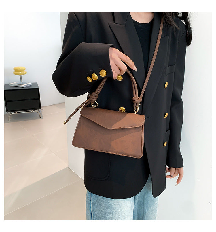 Minimal Suede Look Flap Handle Crossbody Bag