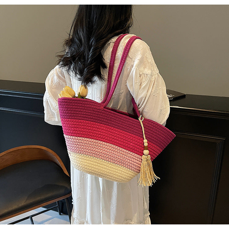 Women Woven Large Spring Summer Casual Shoulder Beach Bag
