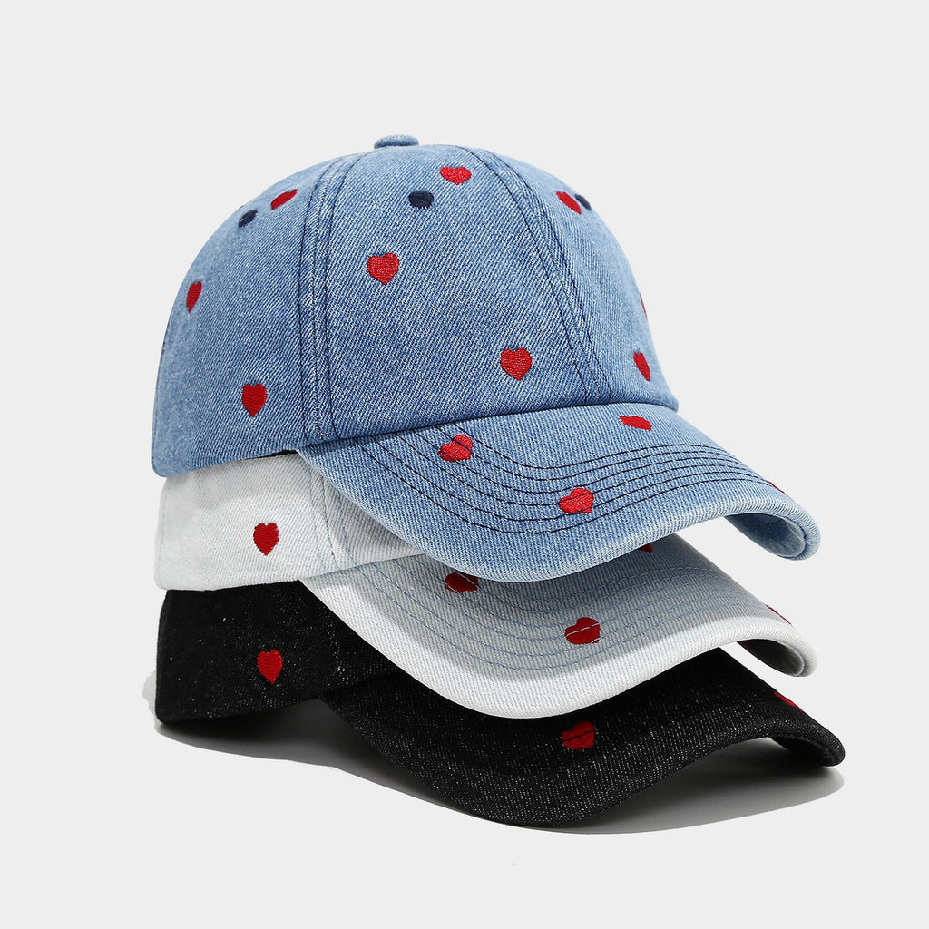 Love Embroidered Denim Baseball Cap