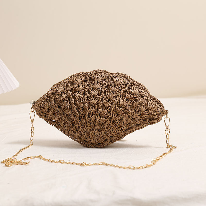 Fairy Shell Crossbody Hollow Fan Straw Beach Bag