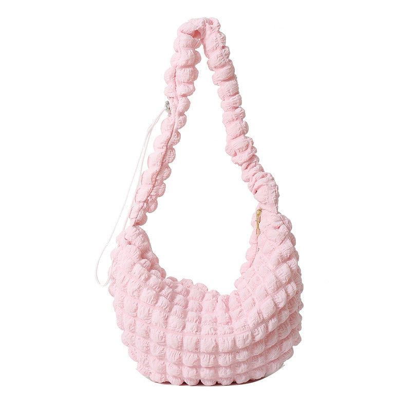Pleated Bubble Cloud Plaid Tote Bag