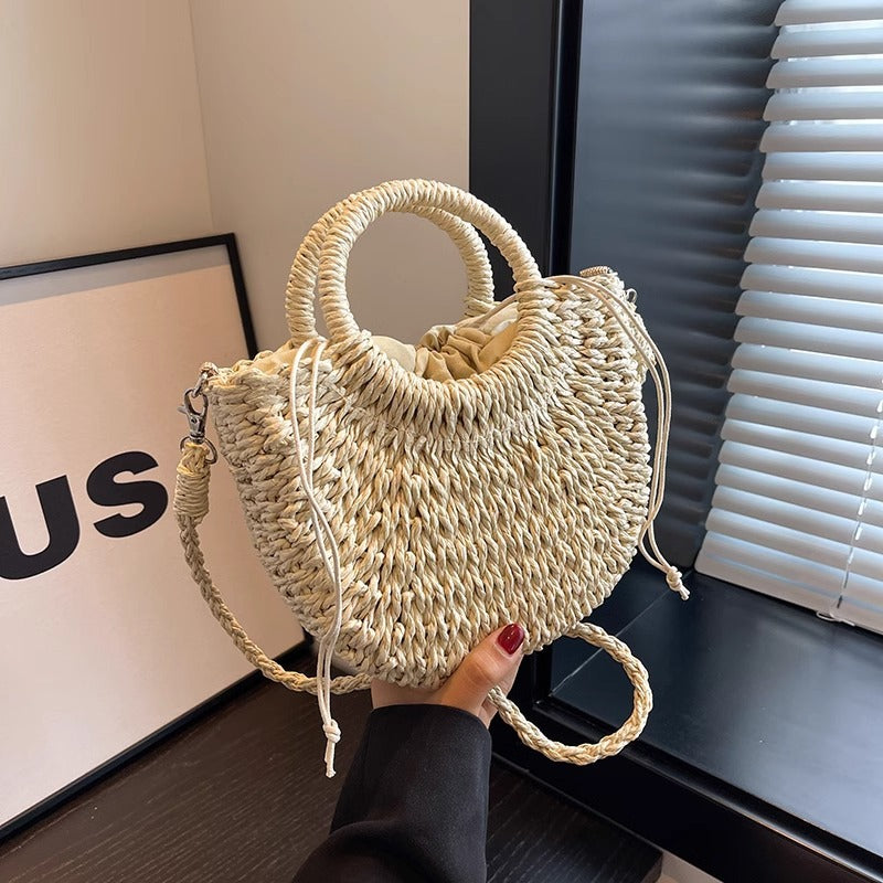 Women Large Capacity Straw Woven Bag, Holiday Beach Crossbody Shoulder Bag