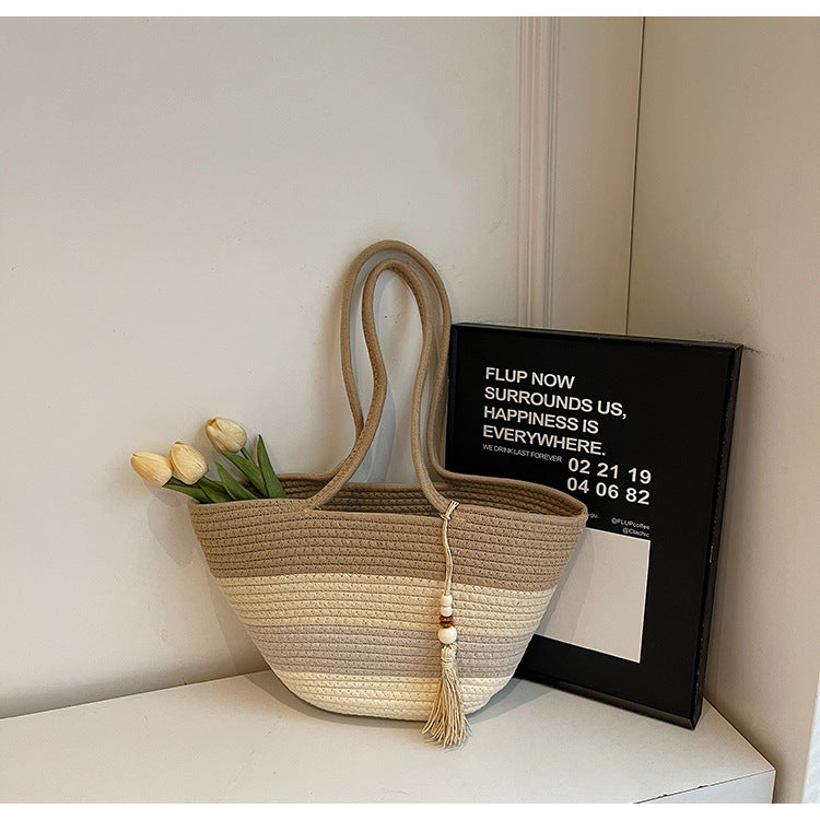 Women Woven Large Spring Summer Casual Shoulder Beach Bag