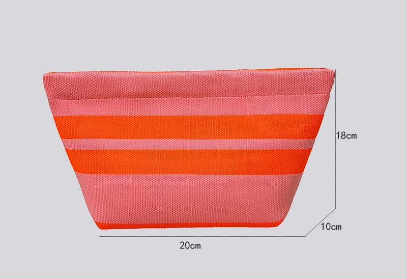 Striped Knitted Wool Cosmetic Clutch Bag