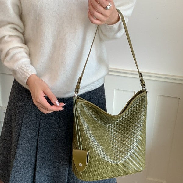 Vintage Woven Shoulder Bag with Functional Pouch Detail