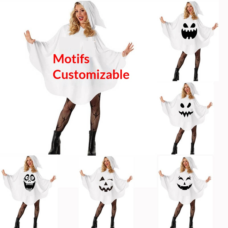 Customizable White Ghost Hooded Halloween Poncho Costume