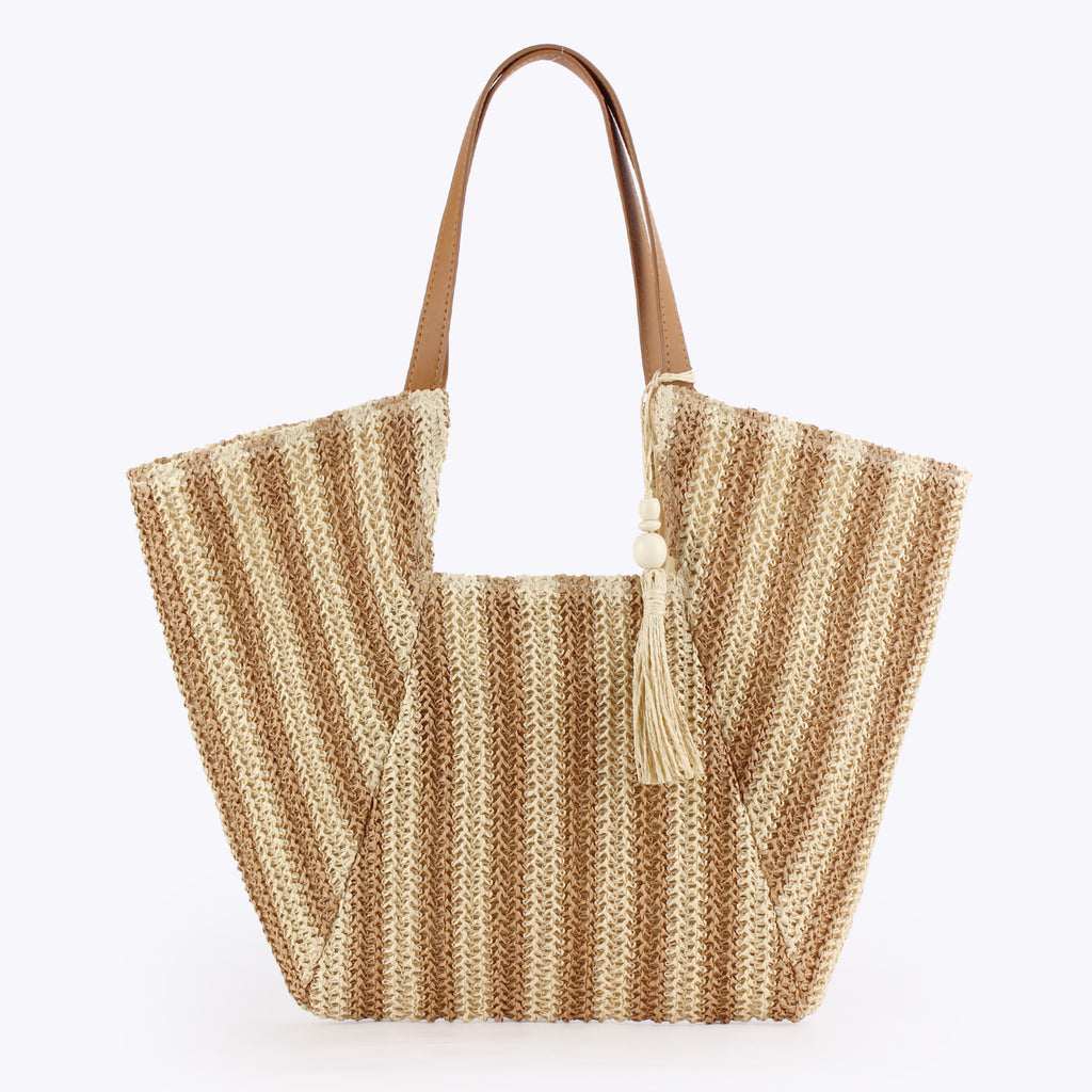 Striped Paper Straw Oversized Resort Shoulder Tote Bag