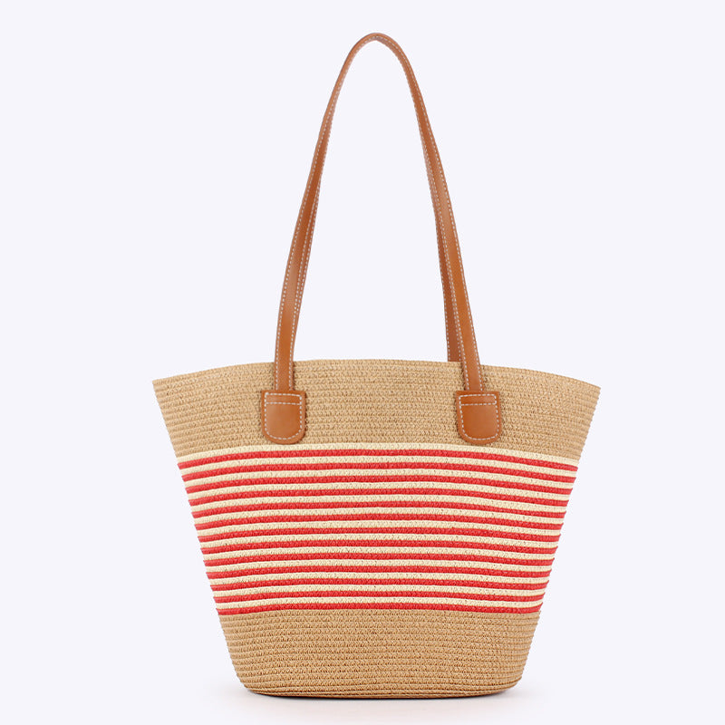 Women Striped Handwoven Large Capacity Tote Holiday Bag
