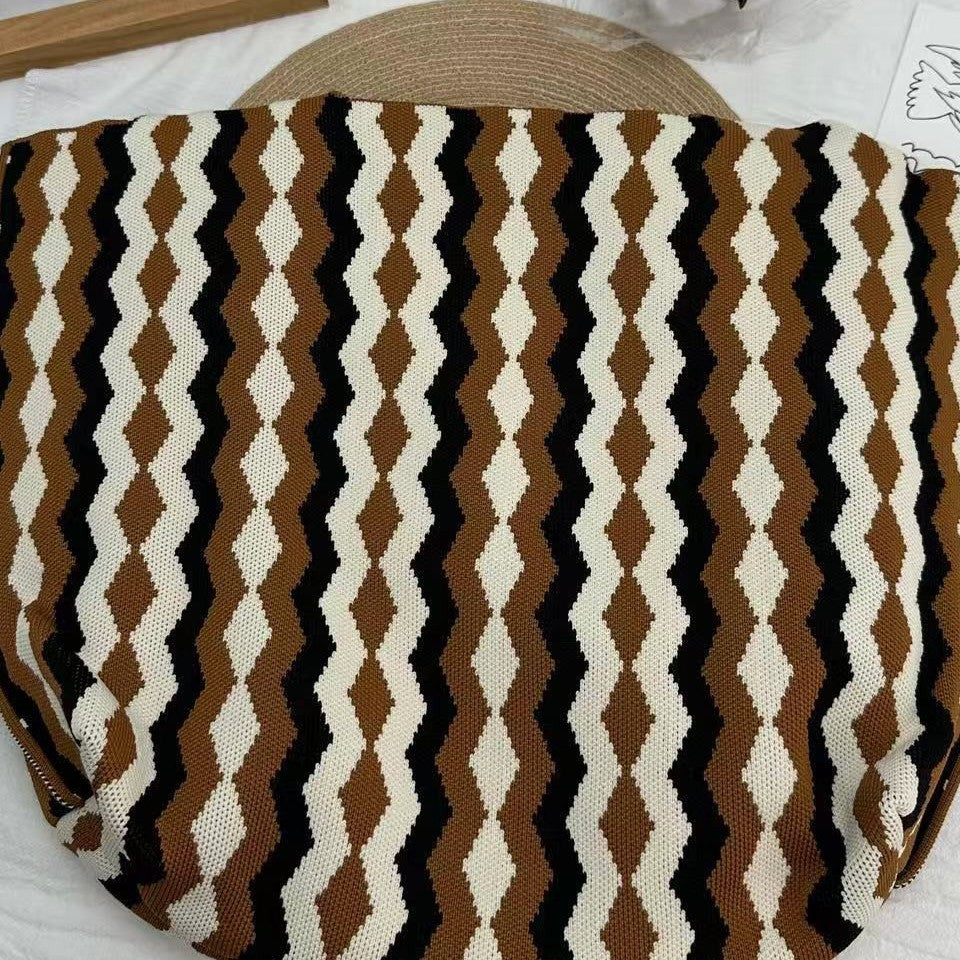 Shoulder Bags, Bucket Bags, Large-Capacity Knit Bags, Tote Bags, Woven Handbags, Women's Bags, Organized, Ombré, Versatile, Fashionable