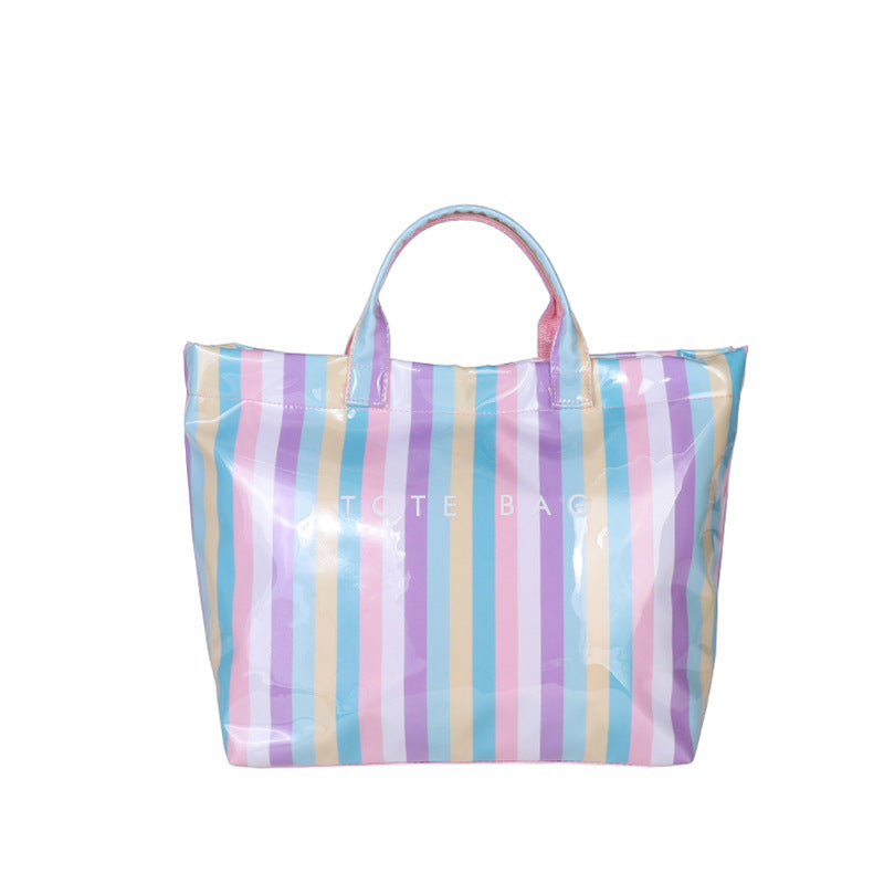 Vertical Stripe Rainbow PVC Tote Bag