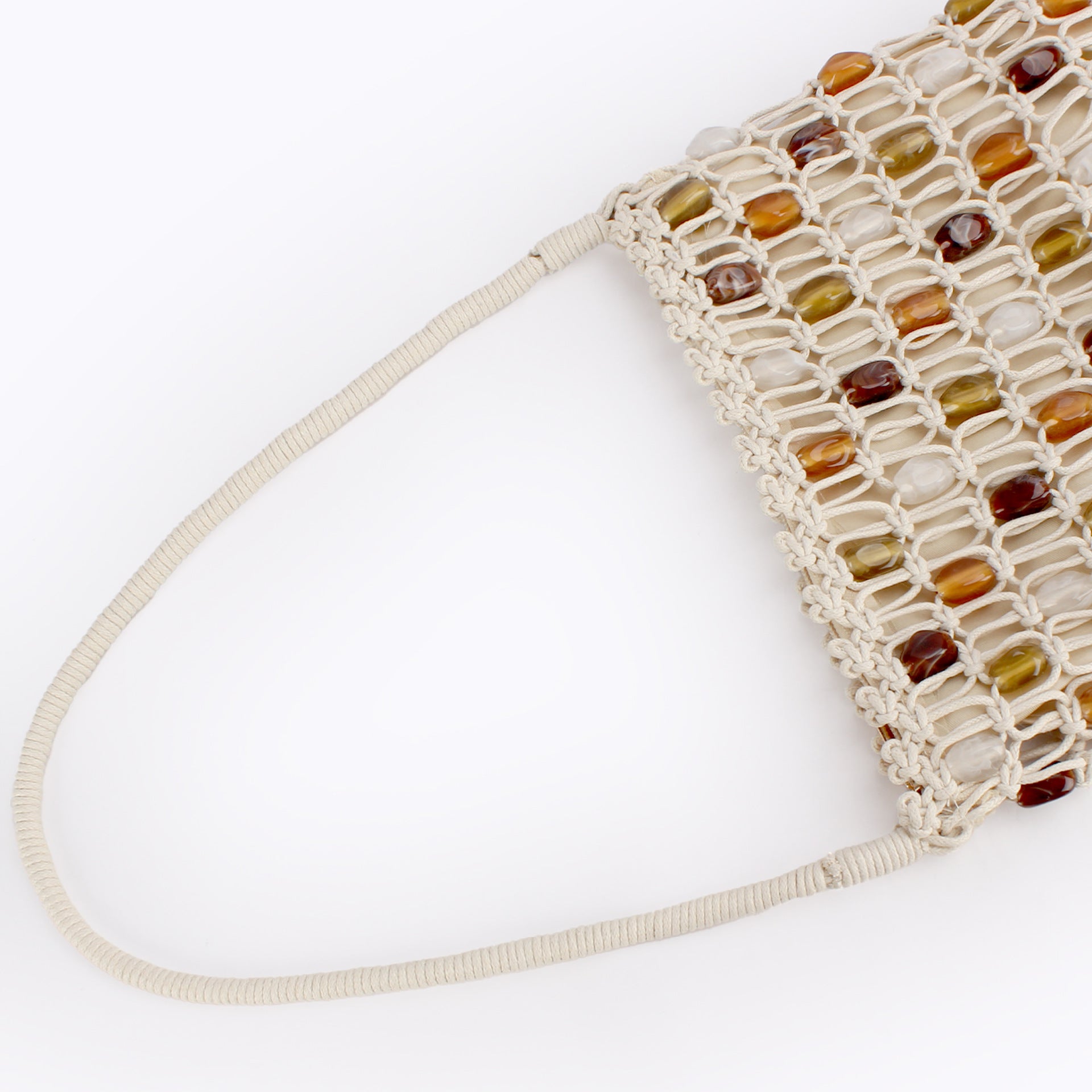 Boho Waxed Cord Handwoven Beaded Shoulder Bag