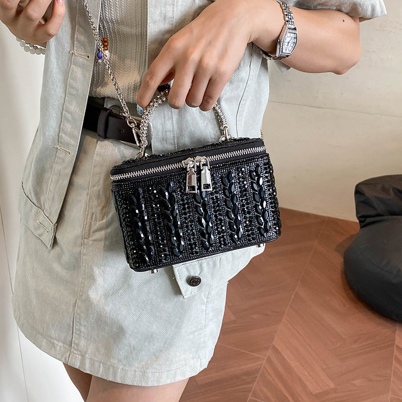 Rhinestone Crystal Box Clutch Bag with Chain Strap