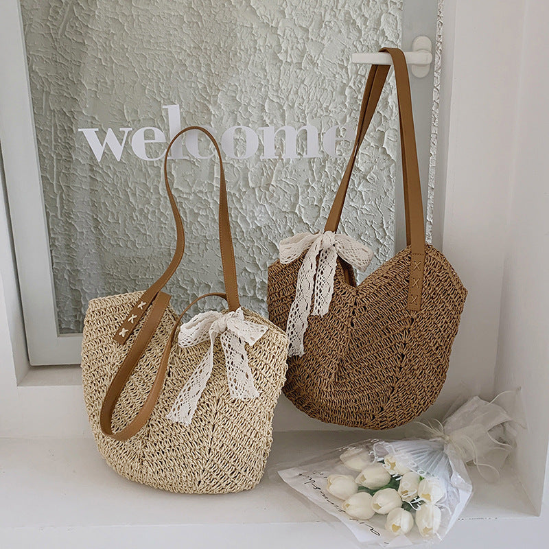 Women New Handmade Woven Fashion Straw Paper Rope Vacation Beach Bag