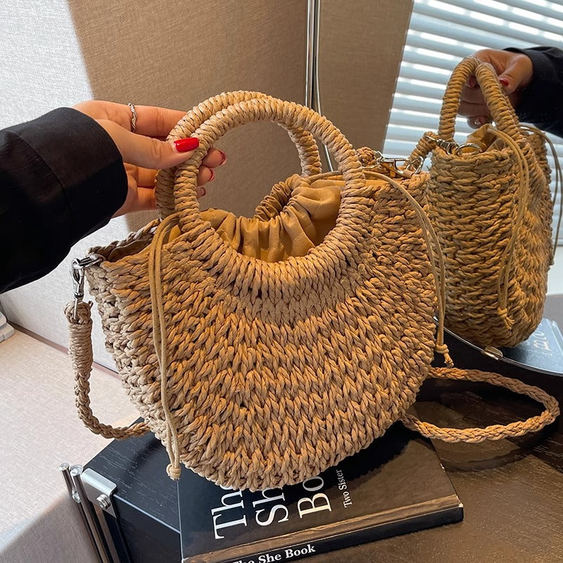 Women Large Capacity Straw Woven Bag, Holiday Beach Crossbody Shoulder Bag