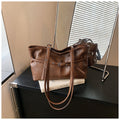 PU Leather Shoulder Tote Bag with Chic Belted Details