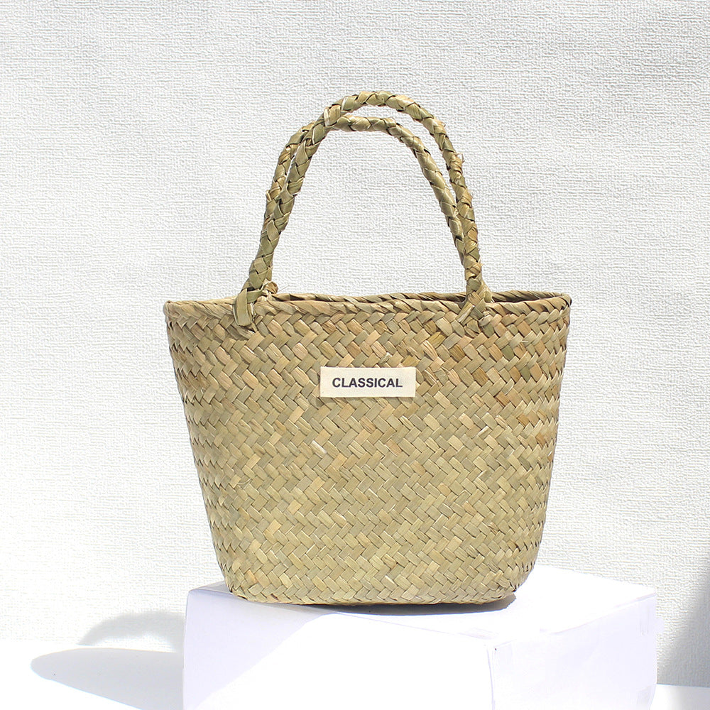 Handmade Colorful Straw Woven Beach Basket Bag