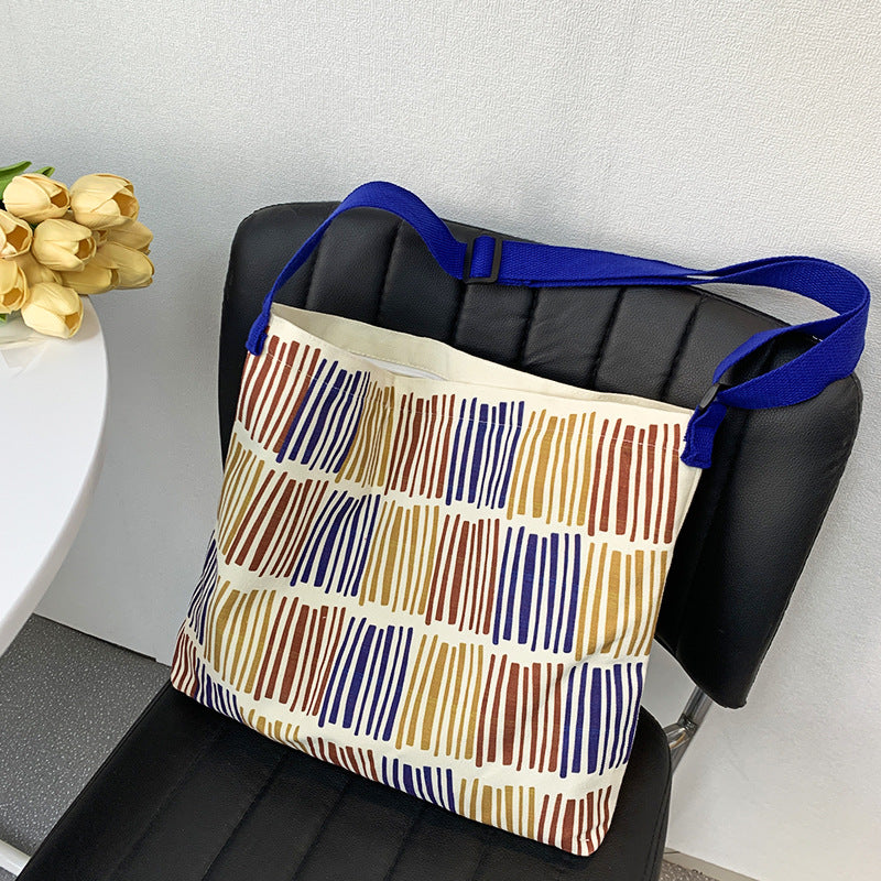 Women Color Block Stripe Crossbody Canvas Bag