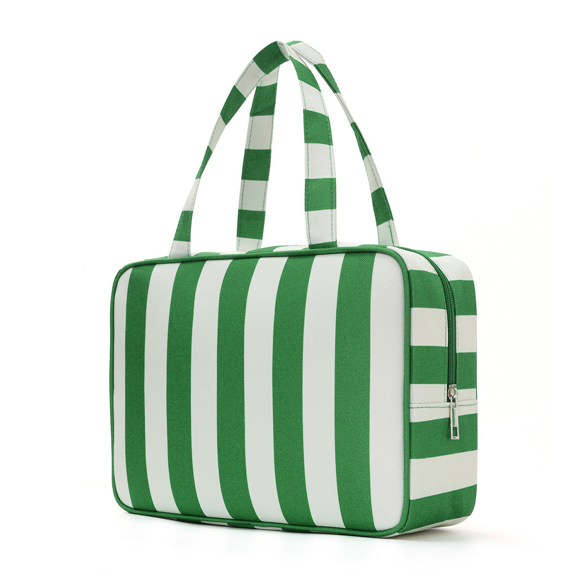 Pink White Striped Canvas Cosmetic Travel Bag