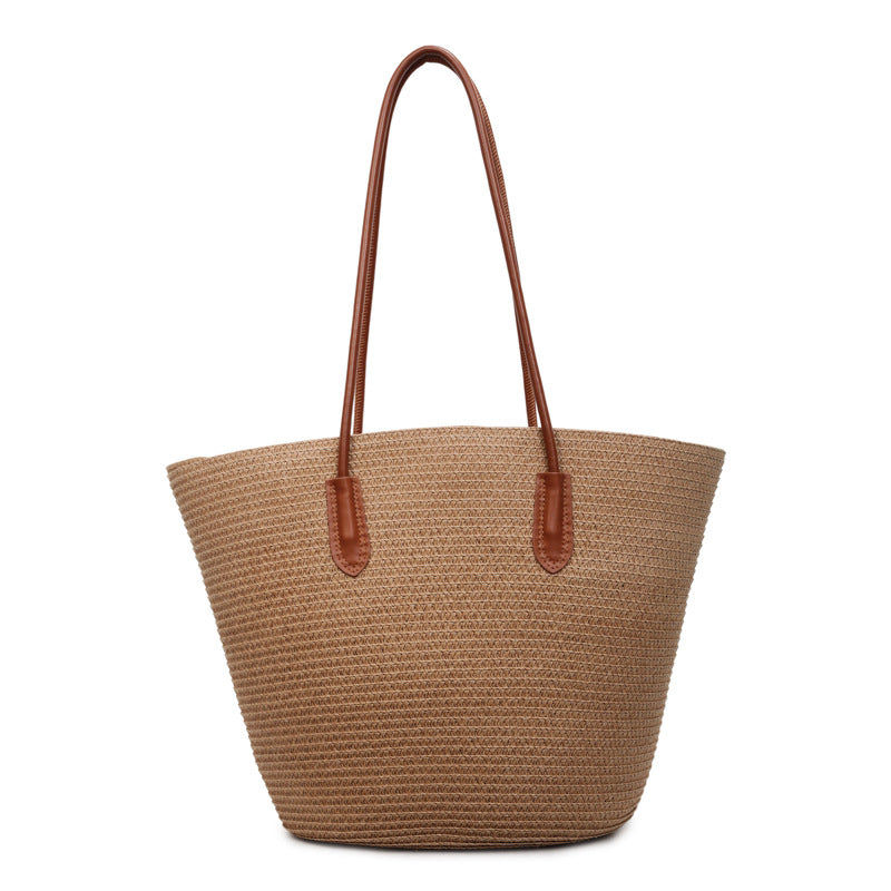 Women Trendy Shoulder Straw New Large Woven Beach Handheld Tote Bag