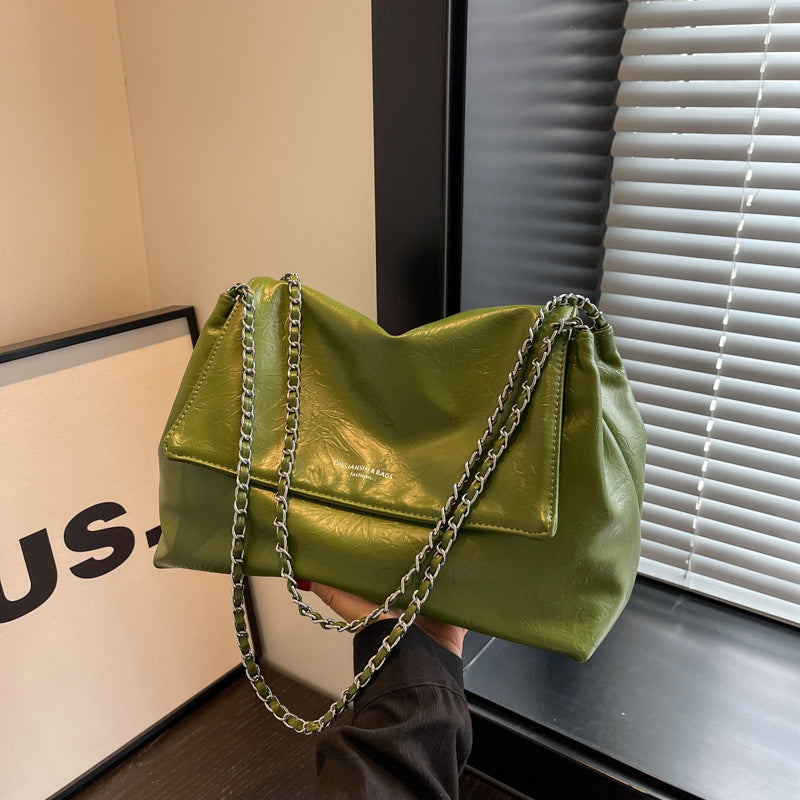 Slouchy Shoulder Bag with Metallic Chain Strap