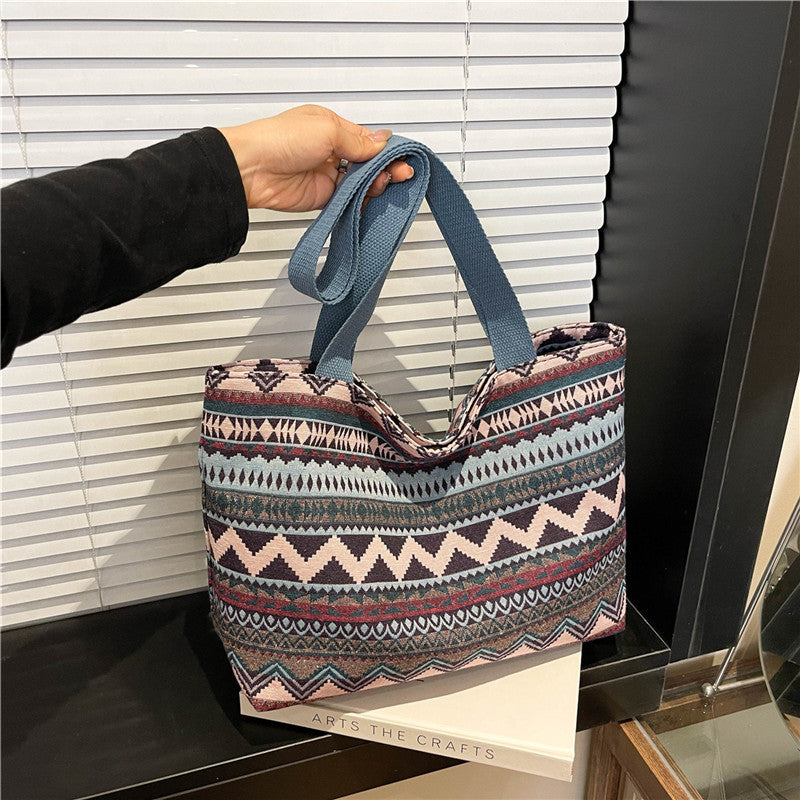 Ethnic Large-Capacity Canvas Commuting Tote Bag