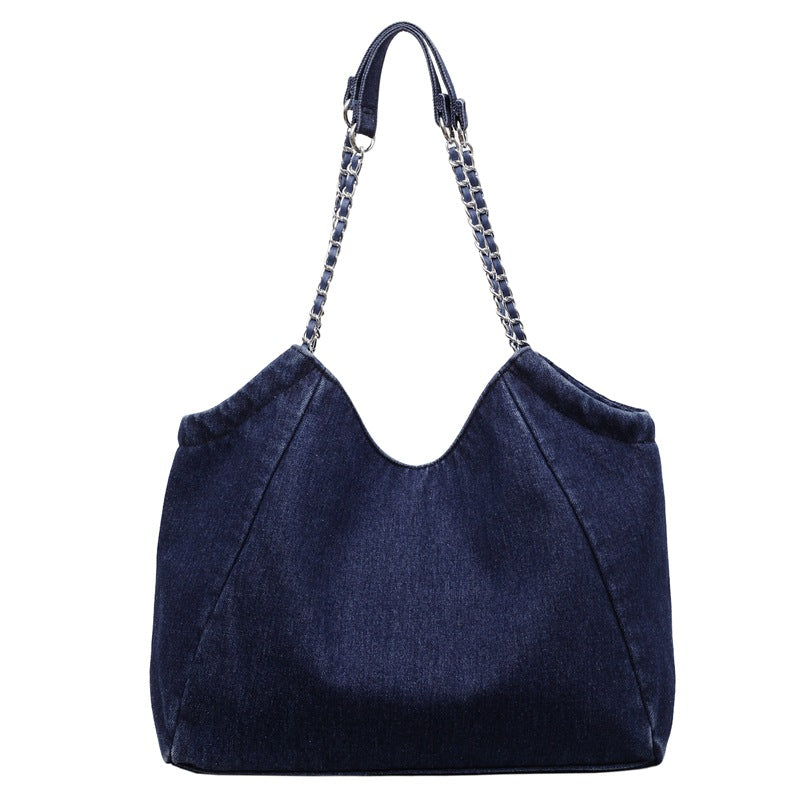 Cross-Border Denim Bag For Women 2025 New Fashion Chain Shoulder Crossbody Bag Large Capacity Commuter Tote Bag