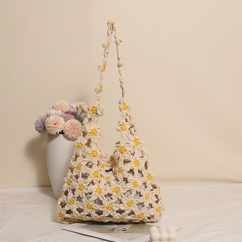 Large Capacity Flower Straw Hollow Woven Beach Bag