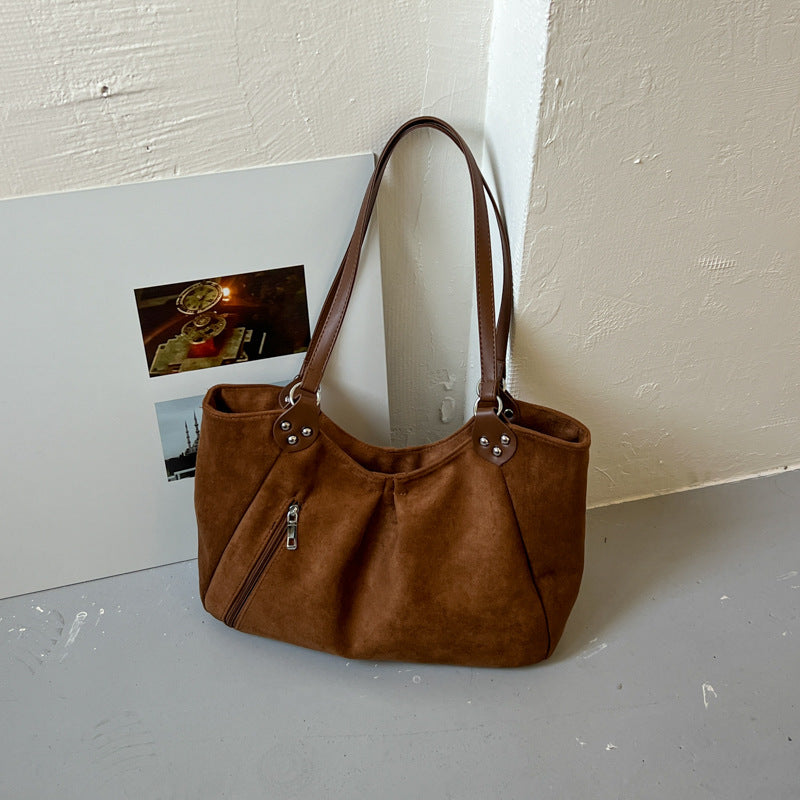 Vintage Suede-Look Slouchy Shoulder Tote Bag