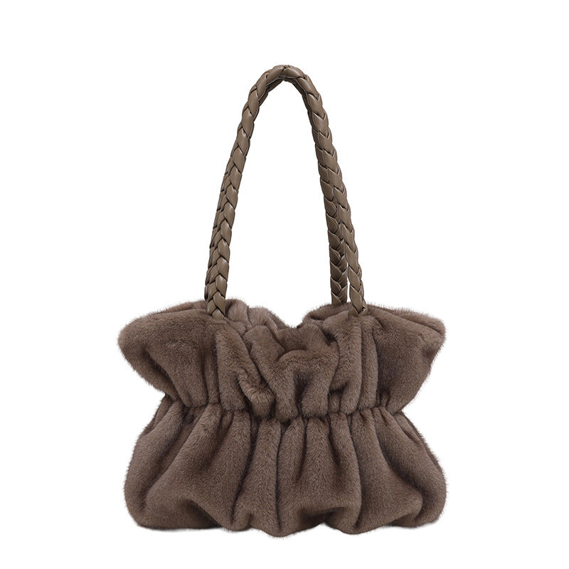 Cozy Plush Texture Tote with Braided Handles