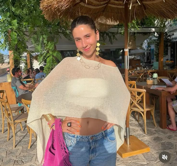 2025 Design Irregular Cape Shawl Sun Protection Shirt Women'S Season Loose Lazy Thin Ice Silk Knitted Sweater Top
