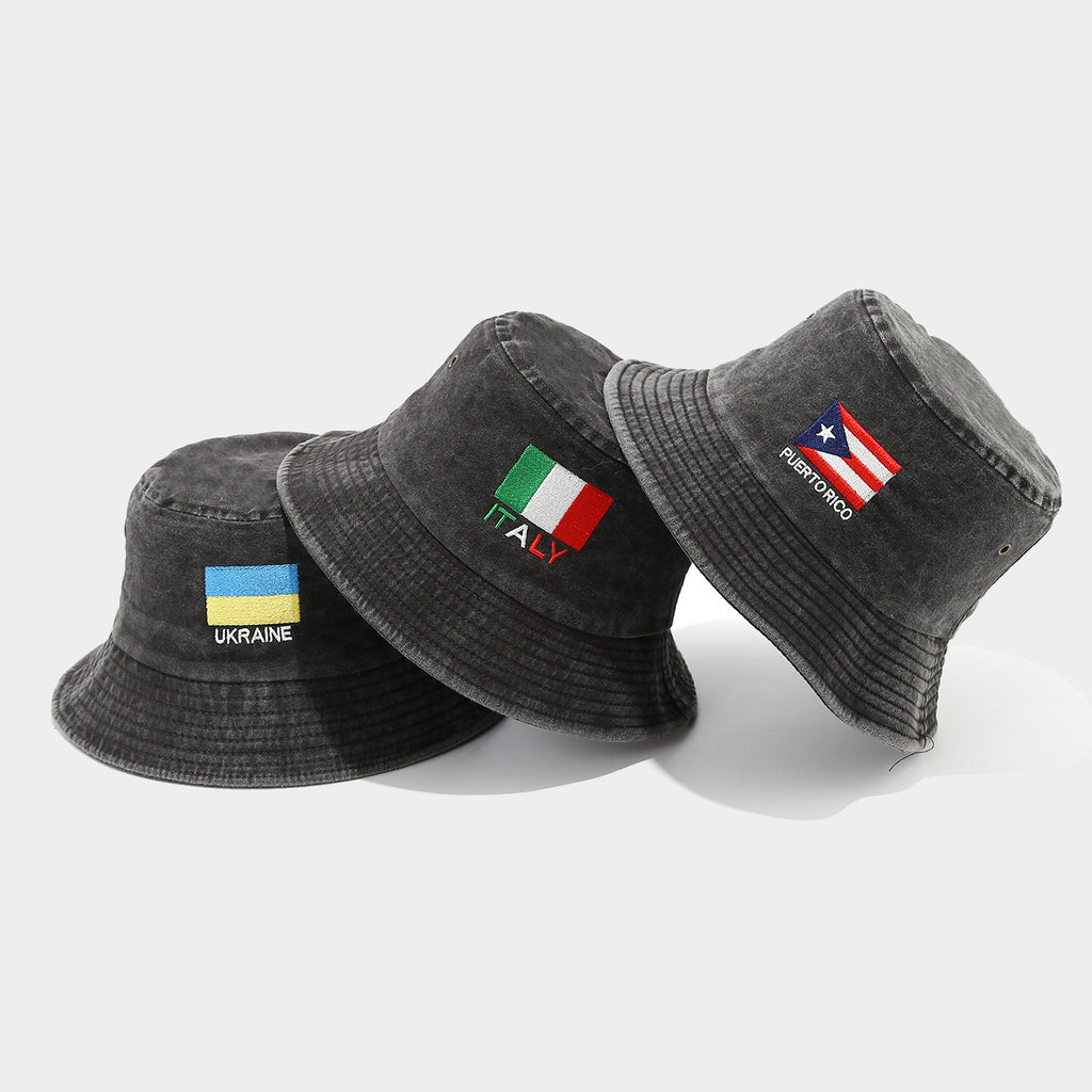 Washed Foldable World Flag Fisherman Hat