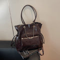Glossy Quilted Convertible Backpack Tote Bag with Chain Detail