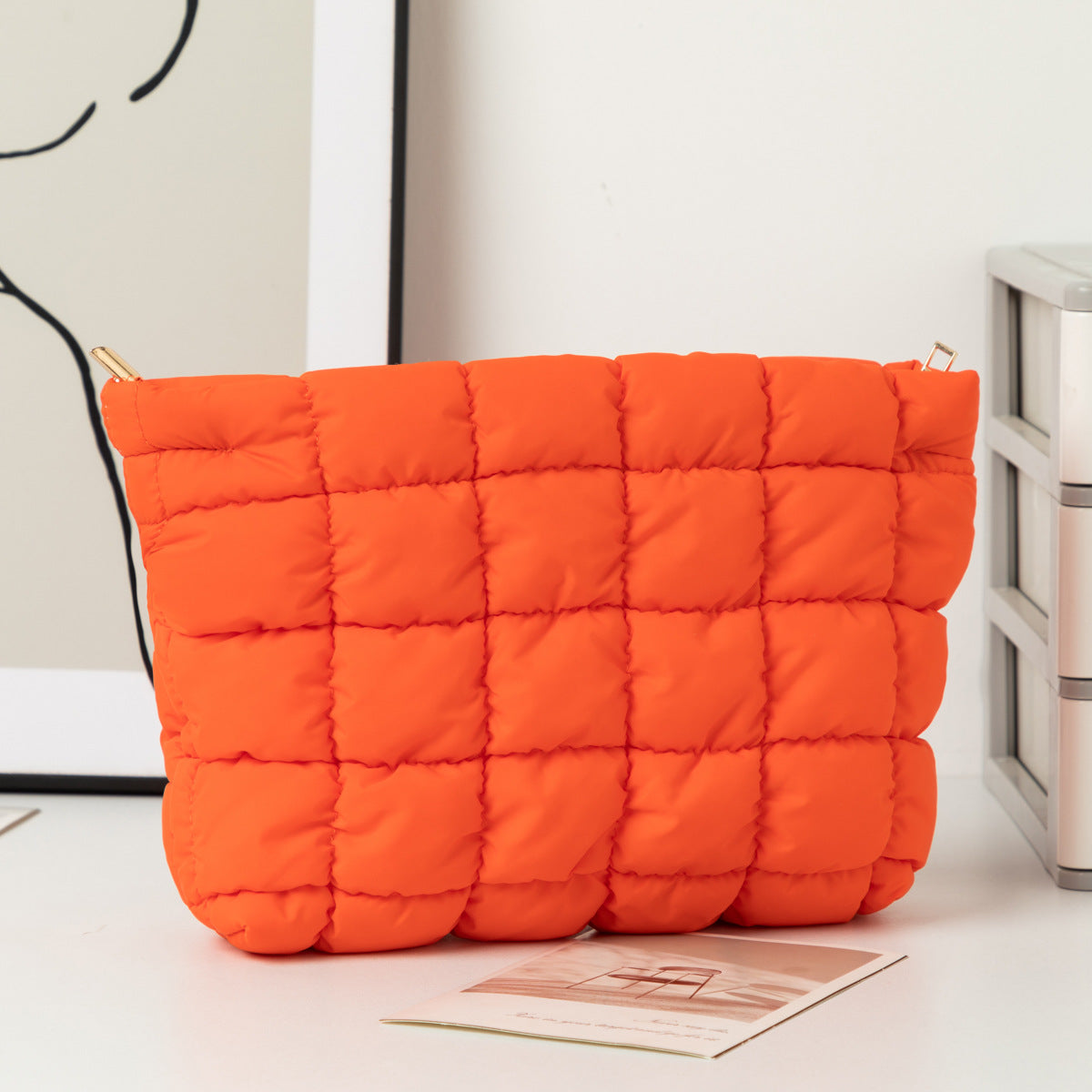 Pleated Solid Color Checkered Cosmetic Bag Versatile Small Clutch