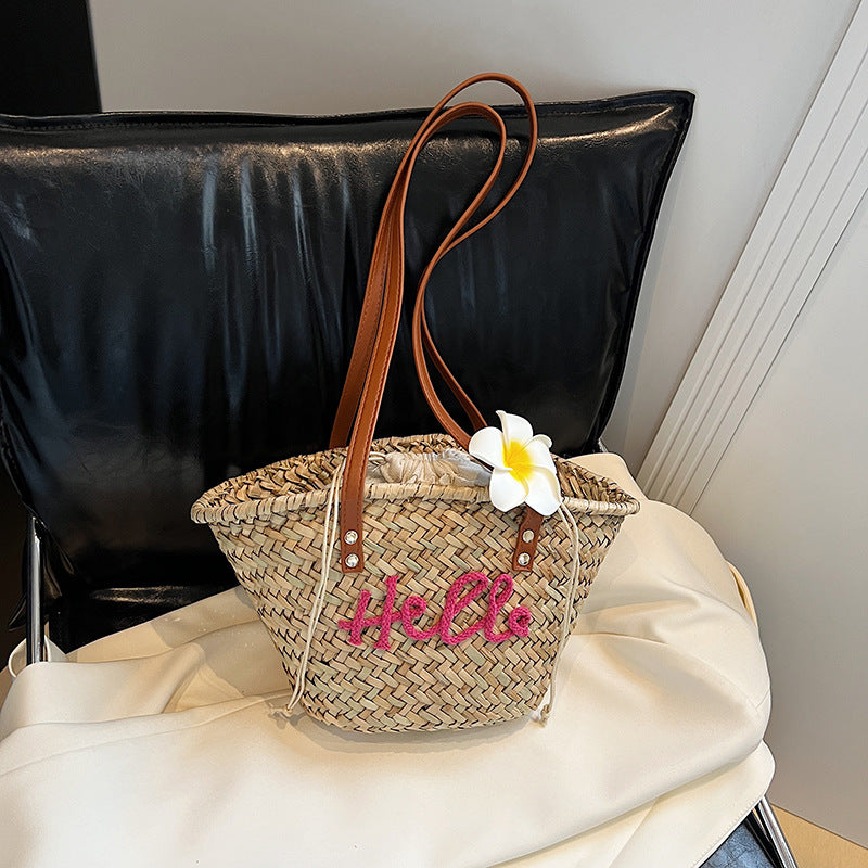 Women Straw Beach Summer Woven Shoulder Underarm Basket Tote Bag