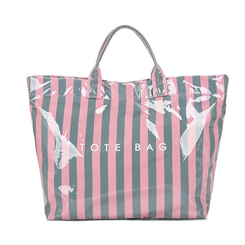 Striped PVC Canvas Large Capacity Tote Bag