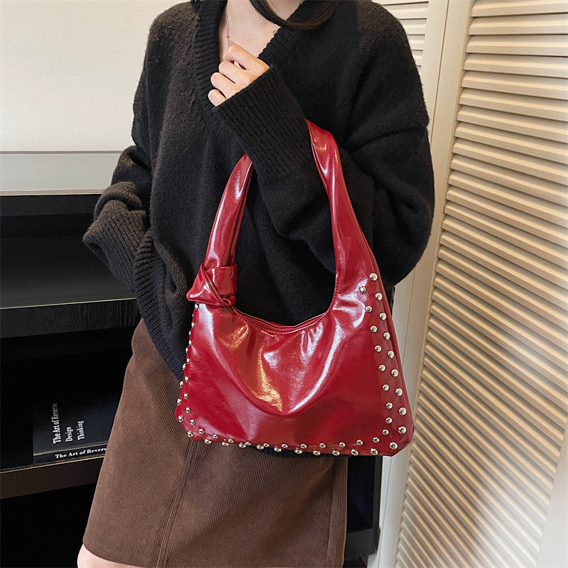 Slouchy Studded PU Shoulder Hobo Bag