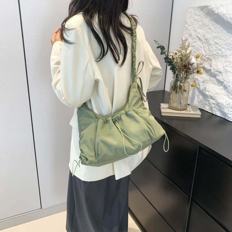 Women Nylon Drawstring Pleated Cloud Bag, Casual Versatile Crossbody Shoulder Bag