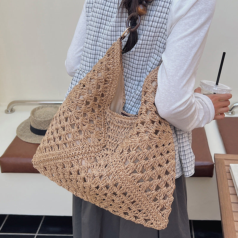 Women Large Woven 2026 New Summer Beach Straw Shoulder Tote Bag