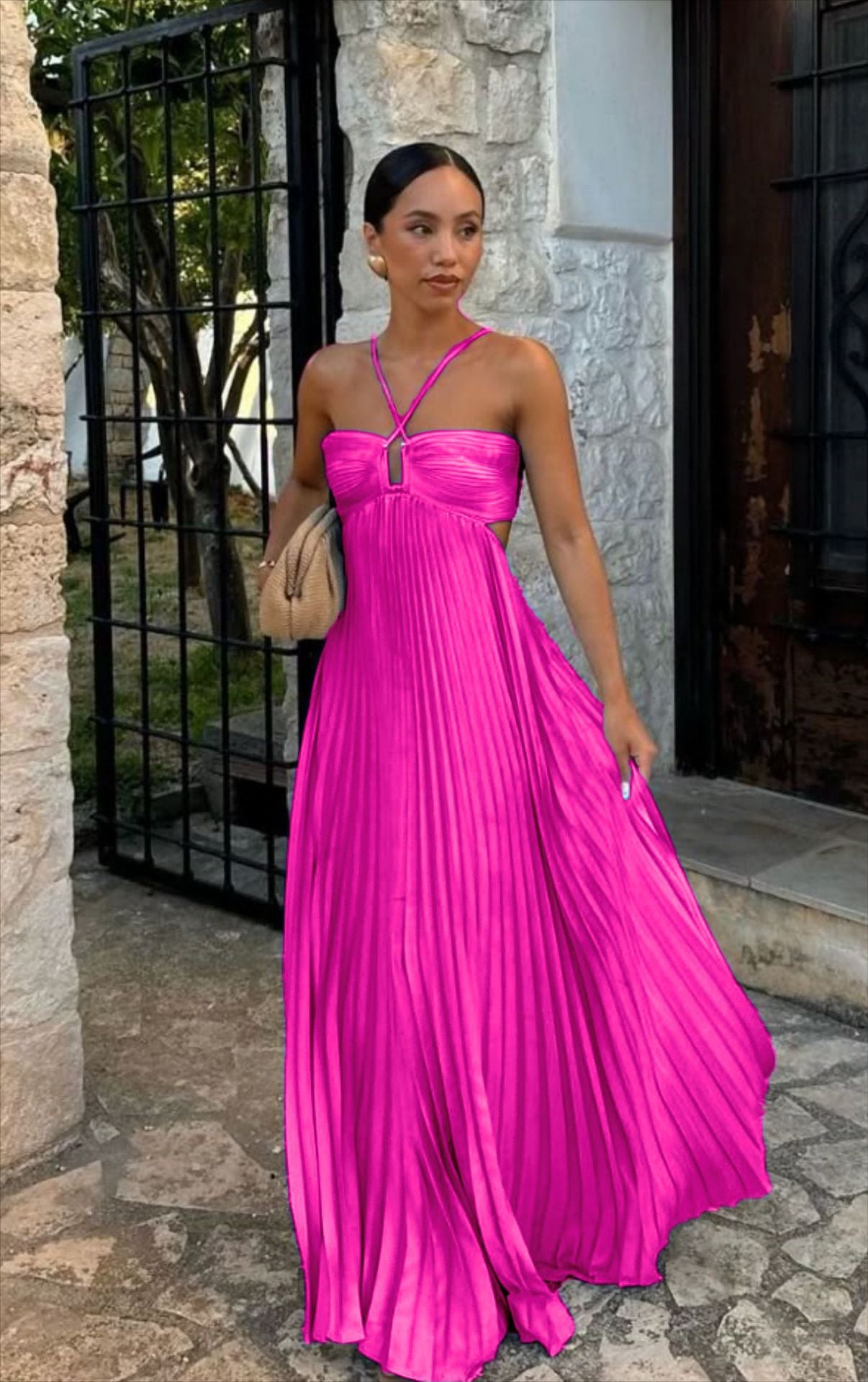 Solid Color Tube Top Pleated Sleeveless Suspender Dress