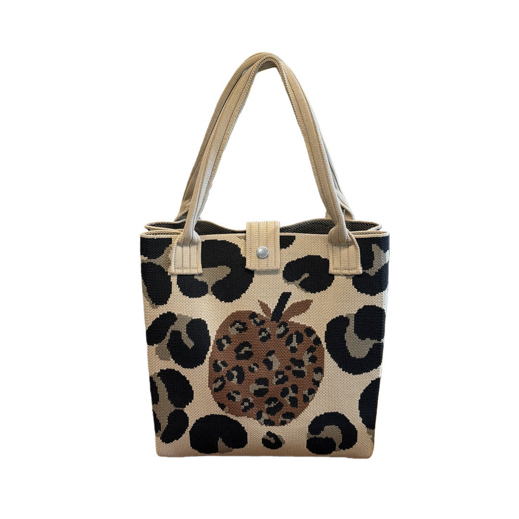 Vintage Floral Bow Pattern Knit Shoulder Tote Handbag