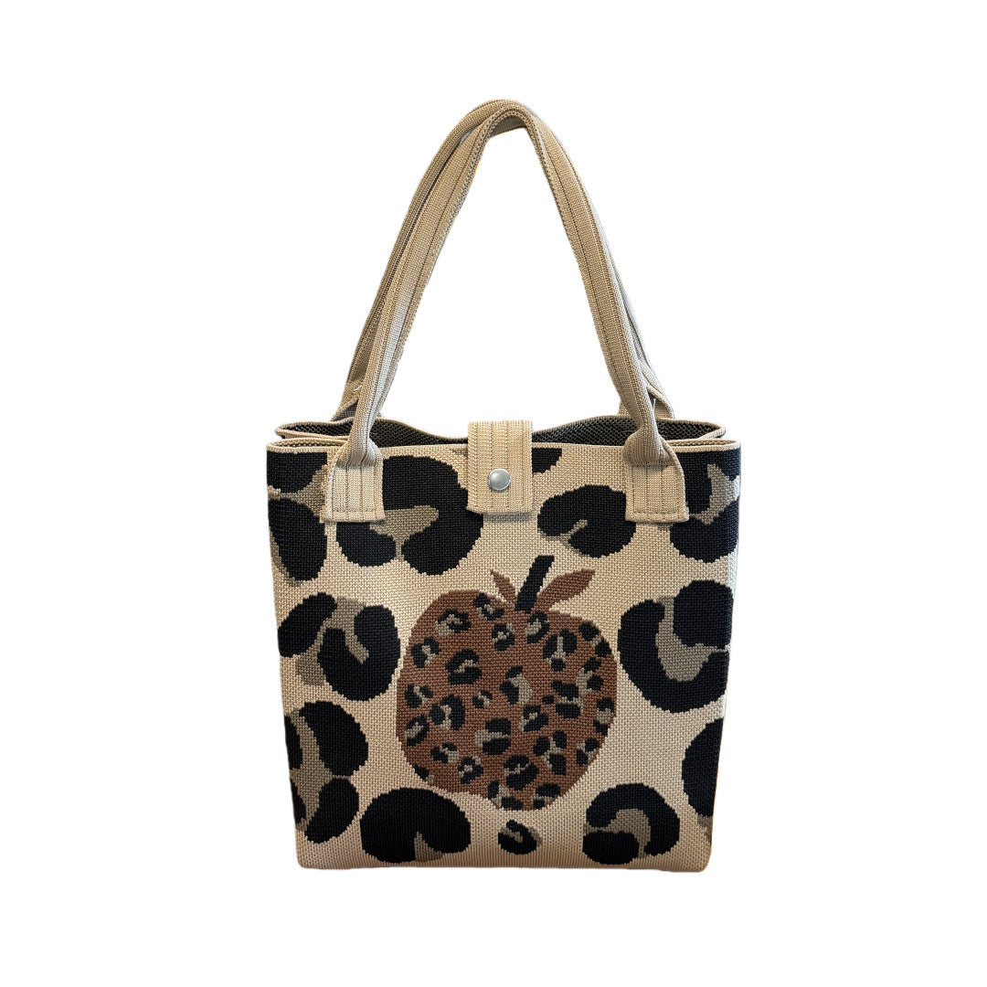 Vintage Floral Bow Pattern Knit Shoulder Tote Handbag