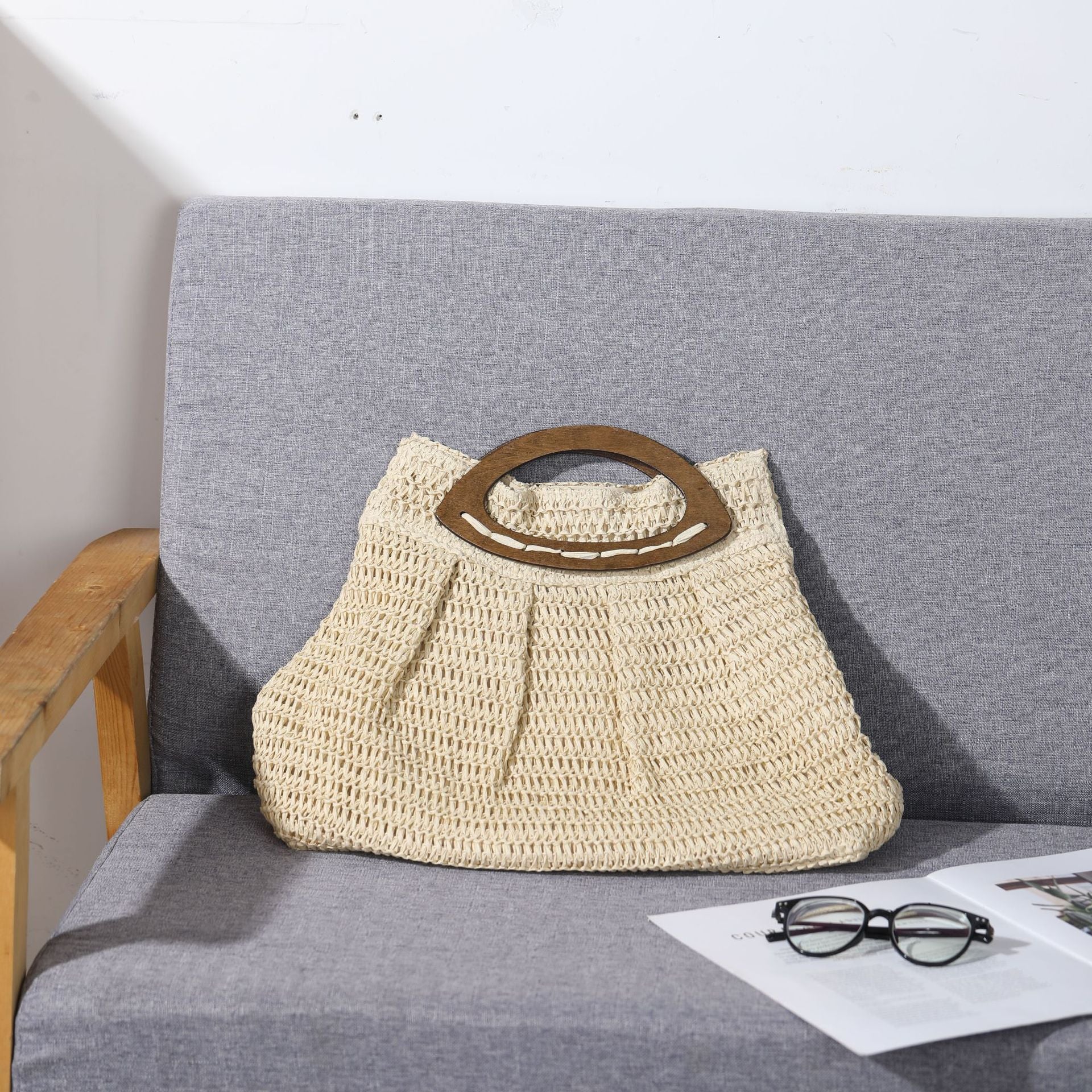 Boho Handwoven Sequin Crochet Top Handle Bag