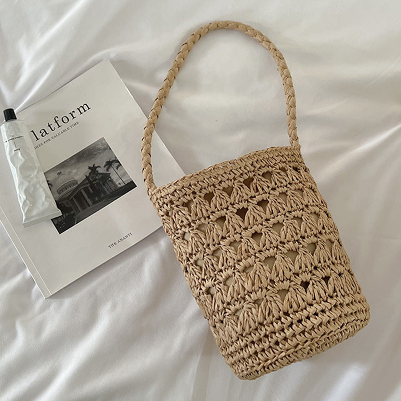 Straw Woven Hollow Bucket Bag