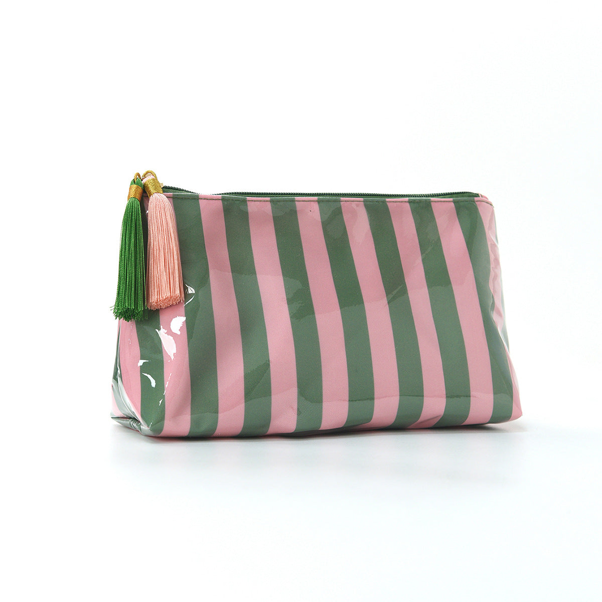 PVC Striped Tassel Zipper Waterproof Travel Cosmetic Bag
