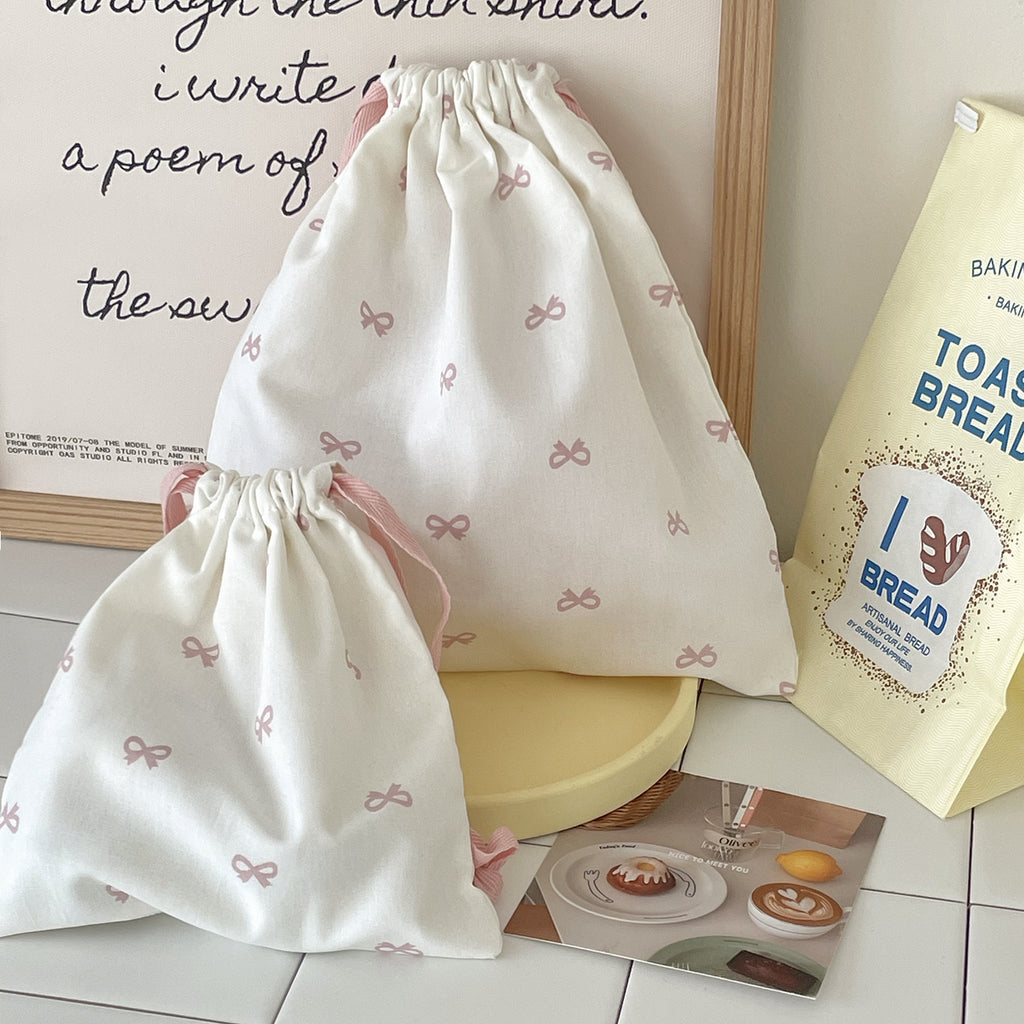 Sweet Bow Printed Drawstring Storage Bag