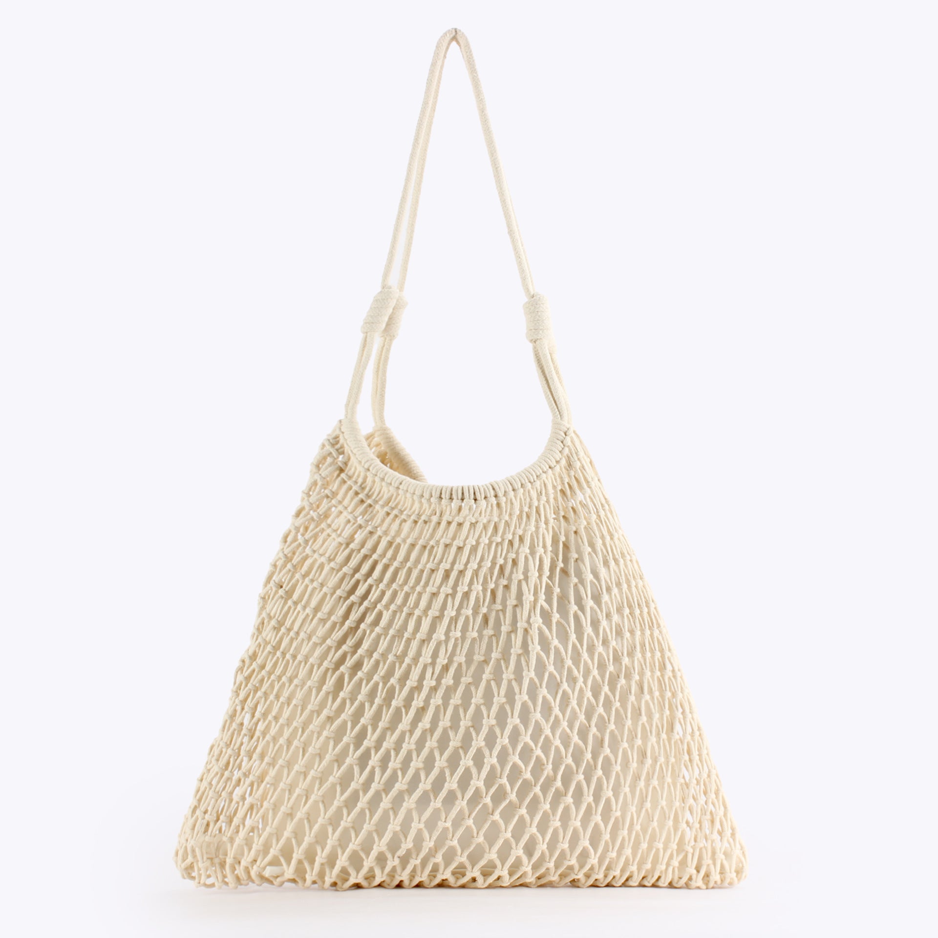 Oversized Boho Handwoven Cotton Rope Net Shoulder Bag with Inner Lining