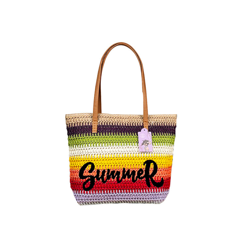 Woven Embroidered Large Capacity Straw Beach Tote Bag