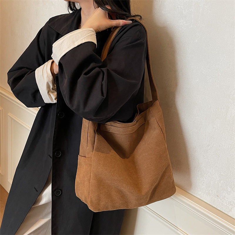 Vintage Canvas Hobo Shoulder Bag with Adjustable Strap and Cup Holder