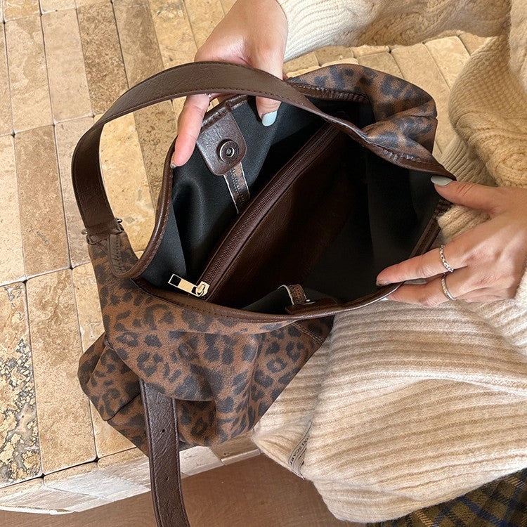 Lazy Style Large Capacity Leopard Print Tote Shoulder Bag