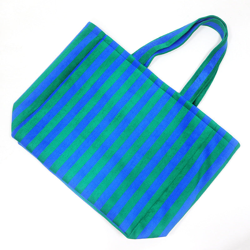 Striped Textured Magnetic Snap Carry Tote Bag